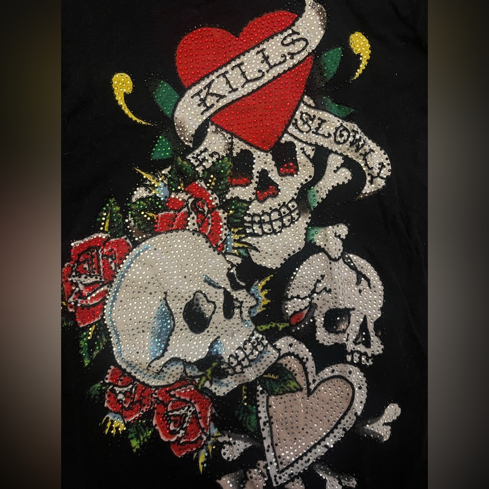 Vintage y2k Ed Hardy rhinestone graphic tshirt - Picture 2 of 6